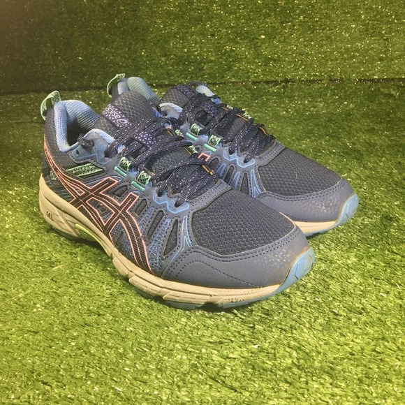 Womens ASICS tennis shoes trail running shoes size 7 blue/pink lightweight - Picture 1 of 4